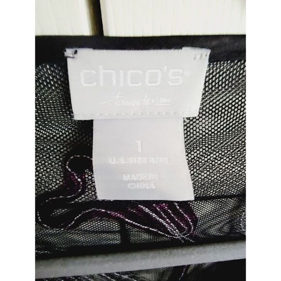 Chico's 1 Mesh Floral Embroidered Jackets‎ Size Medium Purple Black White - Picture 6 of 7
